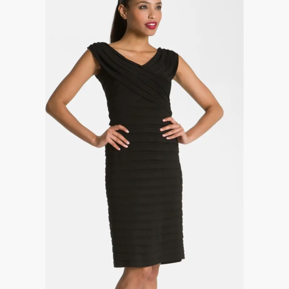 Adrianna Papell Black Textured Midi Dress